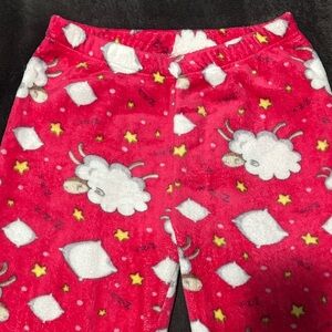 Kids Fleece Pajama Bottoms with Sheep Print - Red